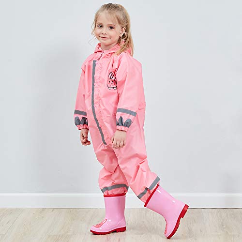 Adorel Girls Puddle Suit Waterproof Raincoat Reflective Pink Rabbit 4-6 Years (Manufacturer Size: M)