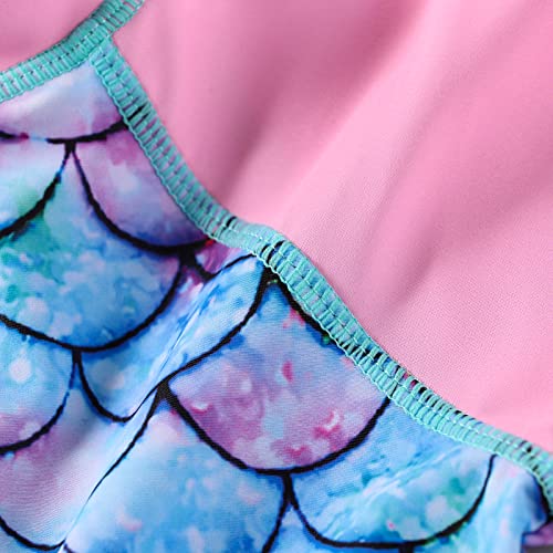 OFIMAN Girls Swimming Costume Girls Swimsuit Toddler Kids Short Sleeve Zipper Swimwear One Piece Bathing Suit (Mermaid Pink, 9-10 Years)
