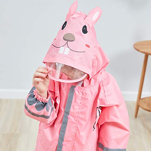 Adorel Girls Puddle Suit Waterproof Raincoat Reflective Pink Rabbit 4-6 Years (Manufacturer Size: M)