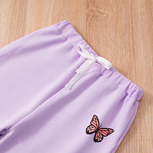 Kids Girl Tracksuit Set Girls Butterfly Pattern Long Sleeve Pullover Sweatshirt Crop Tops + Pants Suit Teen Girls Spring Fall Outfits Set Sports Hip Hop Clothes