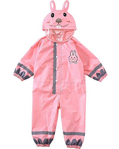 Adorel Girls Puddle Suit Waterproof Raincoat Reflective Pink Rabbit 4-6 Years (Manufacturer Size: M)