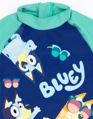 Bluey Boys Surf Suit Swimsuit | Kids Toddlers Bingo Dog Character Sunglasses Blue Green Swimming Costume | Animated Kids TV Show Logo Merchandise, 3-4 Years