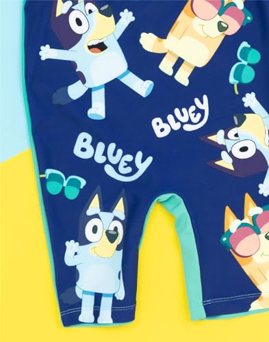 Bluey Boys Surf Suit Swimsuit | Kids Toddlers Bingo Dog Character Sunglasses Blue Green Swimming Costume | Animated Kids TV Show Logo Merchandise, 3-4 Years