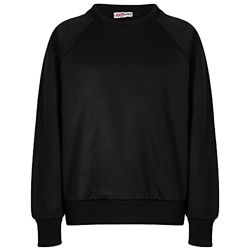 Kids Girls Boys Plain Raglan Sleeves Fleece Tracksuit Jumper & Bottom Jog Suit - T.S Plain Jumper 111 Black 13