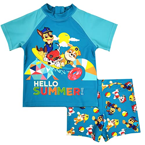 Boys Paw Patrol Swimsuit T-Shirt Swim Shorts Trunks 2 Piece (Paw Patrol, 5-6 Years)