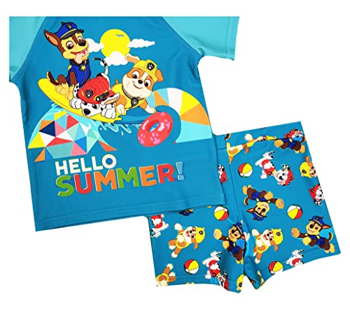 Boys Paw Patrol Swimsuit T-Shirt Swim Shorts Trunks 2 Piece (Paw Patrol, 5-6 Years)