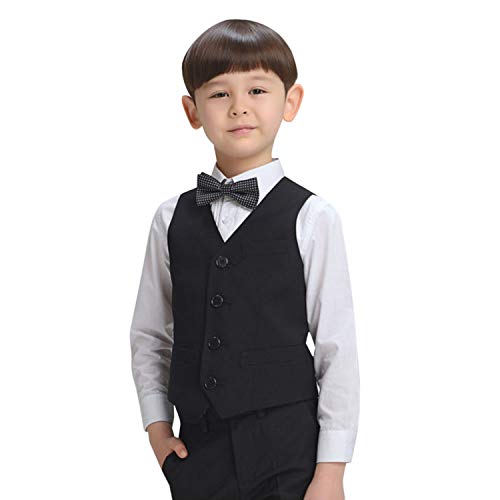 SOSOUL Little Boy's 4 Button Formal Suit Vest Kids Plain Gentleman Tuxedos Waistcoat for Wedding Prom Performance Black