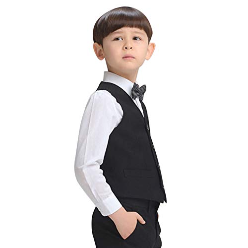 SOSOUL Little Boy's 4 Button Formal Suit Vest Kids Plain Gentleman Tuxedos Waistcoat for Wedding Prom Performance Black