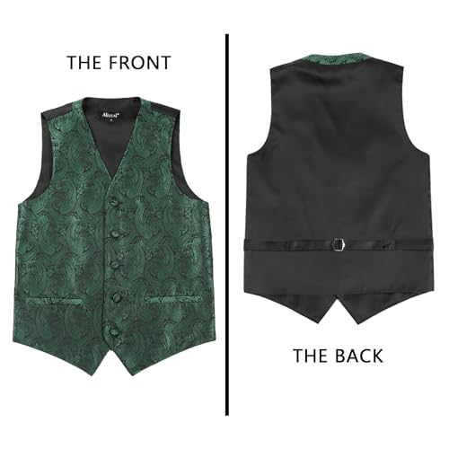 Alizeal Boys Waistcoat and Bow Tie Paisley Jacquard Classic Formal Suit Vest Set, Dark Green-12