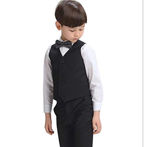SOSOUL Little Boy's 4 Button Formal Suit Vest Kids Plain Gentleman Tuxedos Waistcoat for Wedding Prom Performance Black