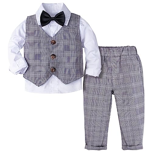 mintgreen Toddler Boys Wedding Party Suit Tuxedo Outfit Sets, Grey Plaid, 3-4 Years, 110