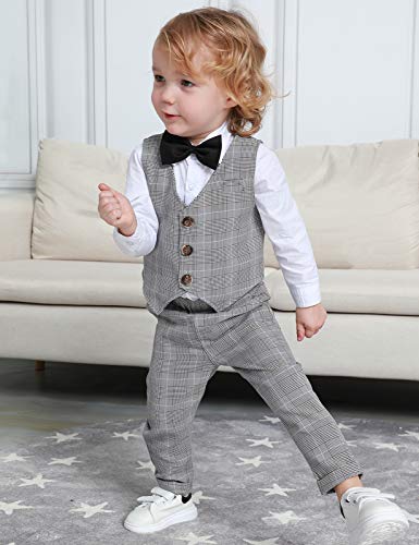 mintgreen Toddler Boys Wedding Party Suit Tuxedo Outfit Sets, Grey Plaid, 3-4 Years, 110