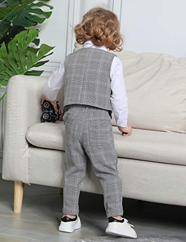 mintgreen Toddler Boys Wedding Party Suit Tuxedo Outfit Sets, Grey Plaid, 3-4 Years, 110
