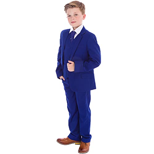 Vivaki Boys Blue Suits Electric Blue Suit Navy Formal Wedding Pageboy Party Prom 5pc Suit (14-15 Years)
