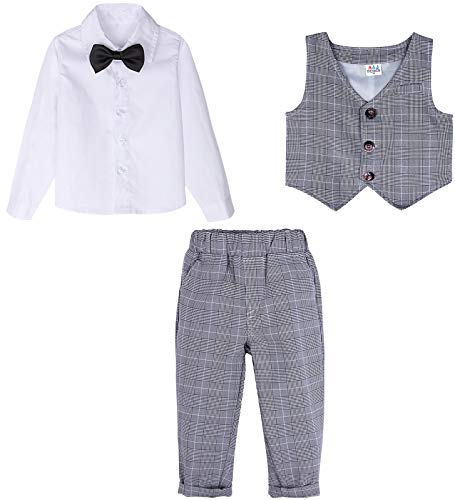 mintgreen Toddler Boys Wedding Party Suit Tuxedo Outfit Sets, Grey Plaid, 3-4 Years, 110
