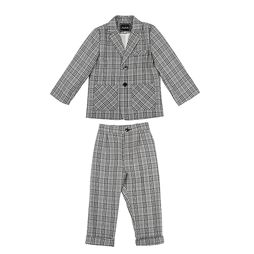 LOLANTA Kids Check Suit, Summer Wedding Party Occasionwear, Lightweight Casual Suit Jacket and Trousers, Light Grey, 170