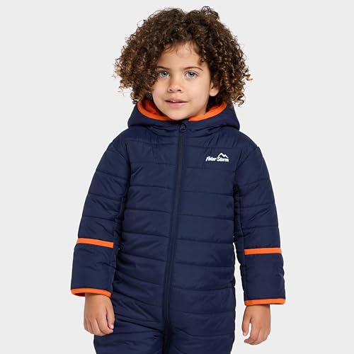 Peter Storm Kids’ Water Repellent Snuggle Suit with Fleece Lining, All in One Snow Suit for Boys and Girls, Insulated Coveralls, Puddle Suit, Kids Snow Suit, Winter Coats for Kids (3-4 Years, Navy)