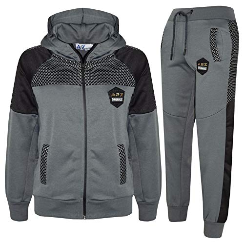 A2Z 4 Kids Kids Girls Boys Hooded Tracksuits Designer's Branded A2Z Originals Badged - T.S Mesh 304 Charcoal 9-10