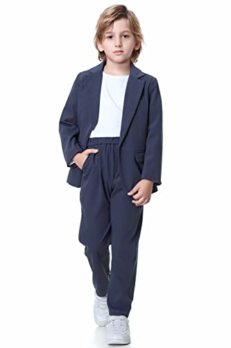 LOLANTA 2 Piece Boys Smart Suit, Kids Blazer & Pants Outfit, Leisurewear or Wedding Party Clothes, Greyblue, 140