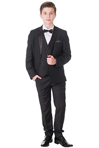 Milano Mayfair Boys 5 Piece Black Tuxedo Suit (as8, Age, 13_Years, 13 Years)