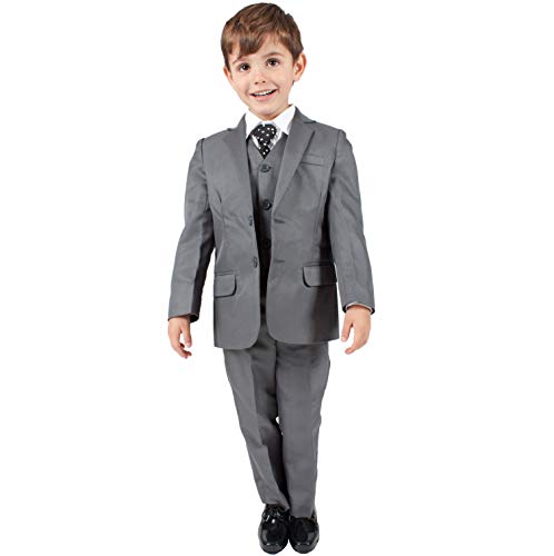 Boys Suits Boys Grey Suit 5 Piece Wedding Party Formal Outfit Pageboy (0-3M - 14Yrs) (9-10 Years)