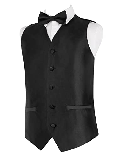 Alizeal Boys Bow Tie, Necktie and Suit Vest Solid Color Classic Tie and Waistcoat 3pc Set, Black-10
