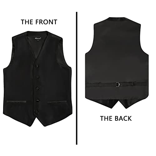 Alizeal Boys Bow Tie, Necktie and Suit Vest Solid Color Classic Tie and Waistcoat 3pc Set, Black-10