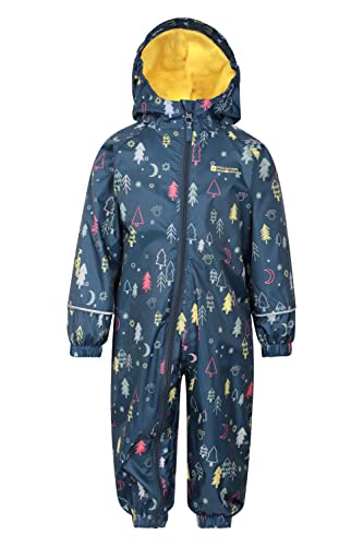 Mountain Warehouse Spright Fleece Lined Kids Waterproof Rain Suit - Lightweight Rain Suit with Full Zip & Reflective Design - Best for Autumn, Winter & Wet Weather Midnight 2-3 Years