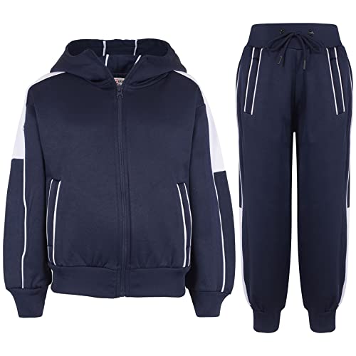 A2Z 4 Kids Girls Boys Tracksuit Hooded Top & Bottom Joggers- T.S 116 Navy 5-6