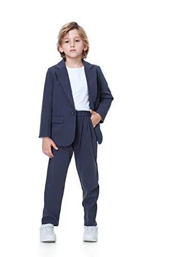 LOLANTA 2 Piece Boys Smart Suit, Kids Blazer & Pants Outfit, Leisurewear or Wedding Party Clothes, Greyblue, 140