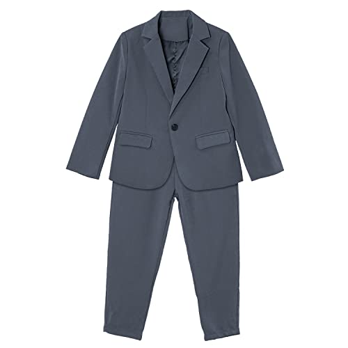 LOLANTA 2 Piece Boys Smart Suit, Kids Blazer & Pants Outfit, Leisurewear or Wedding Party Clothes, Greyblue, 140