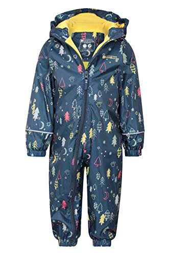 Mountain Warehouse Spright Fleece Lined Kids Waterproof Rain Suit - Lightweight Rain Suit with Full Zip & Reflective Design - Best for Autumn, Winter & Wet Weather Midnight 2-3 Years