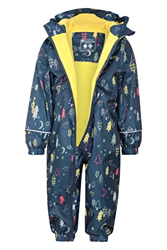 Mountain Warehouse Spright Fleece Lined Kids Waterproof Rain Suit - Lightweight Rain Suit with Full Zip & Reflective Design - Best for Autumn, Winter & Wet Weather Midnight 2-3 Years