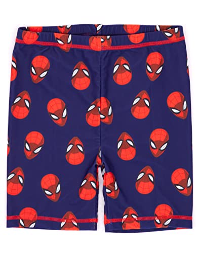 Marvel Spider-Man Swimsuit for Boys | Red Blue Character Mask Spider Web Two-Piece Top Shorts Bathing Suit Swim Set | Kids Superhero Swimwear