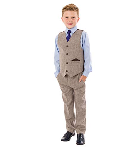 Vivaki Boys Tweed Suit, 4 Piece Boys Wedding, Page Boy, Party Outfit, 0/3 Months to 12 Years (12/13 Years), Brown, 12/13 Years