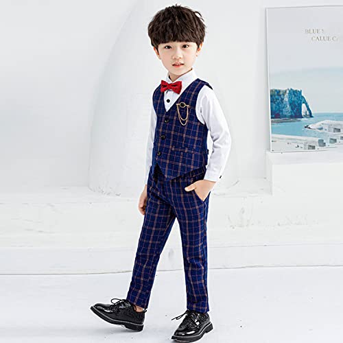 LOLANTA Boys Checked Waistcoat Set,Kids Wedding Formal Outfits,Pageboy Partywear (5-6 Years,Blue,Tag 120)