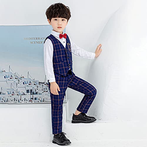 LOLANTA Boys Checked Waistcoat Set,Kids Wedding Formal Outfits,Pageboy Partywear (5-6 Years,Blue,Tag 120)