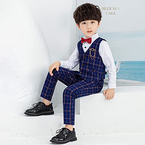 LOLANTA Boys Checked Waistcoat Set,Kids Wedding Formal Outfits,Pageboy Partywear (5-6 Years,Blue,Tag 120)