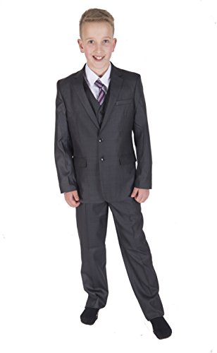 Cinda 5 Piece Boy Suits Boys Wedding Suit Page Boy Party Prom Dark Grey 9-10 Years