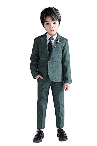 LOLANTA Kids Tweed Check Suit, 2-Piece Boys Wedding Party Outfits Jacket and Trousers, Prom Occasionwear, Green, 130