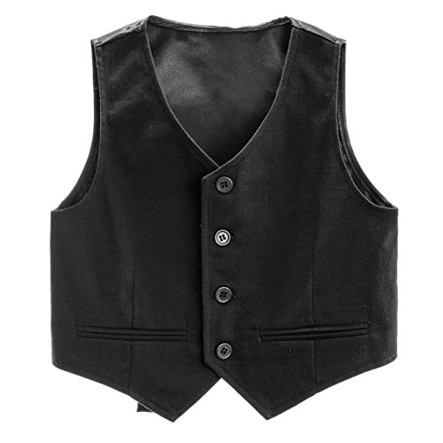 CHICTRY Kids Boys 4 Buttons Single Breasted Formal Suit Vest Wedding Pageant Party Waistcoat Black 9-10 Years