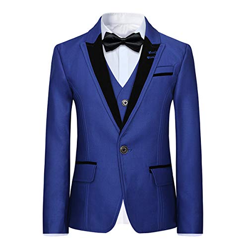 Sliktaa Boys 3 Pieces Suits Shawl Lapel Slim Fit Tux Jacket Vest Pants 6 Colors Prom Party Wedding Suit, Blue,12 Years