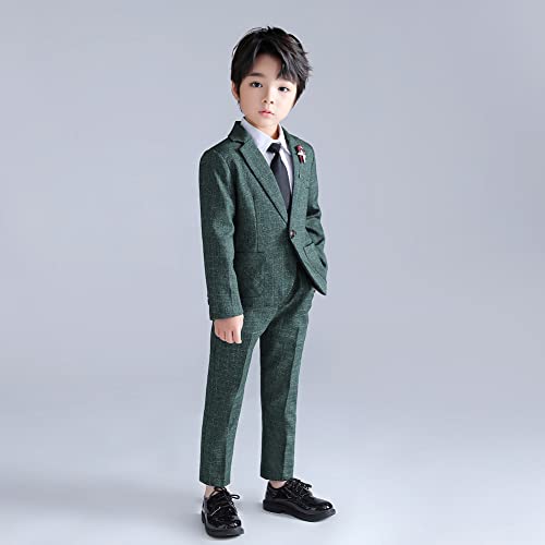 LOLANTA Kids Tweed Check Suit, 2-Piece Boys Wedding Party Outfits Jacket and Trousers, Prom Occasionwear, Green, 130