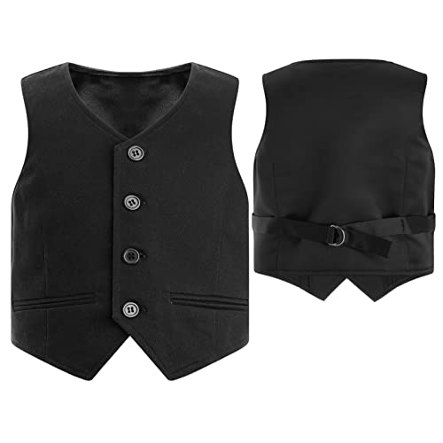 CHICTRY Kids Boys 4 Buttons Single Breasted Formal Suit Vest Wedding Pageant Party Waistcoat Black 9-10 Years