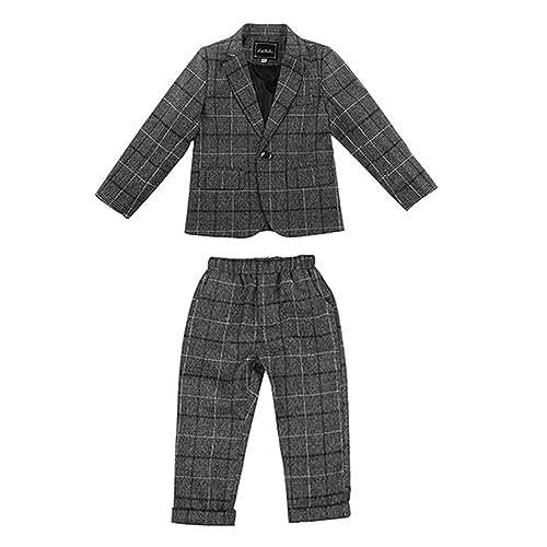 LOLANTA Kids Grey Check Suit, 2-Piece Boys Wedding Party Outfits Jacket and Trousers, Prom Occasionwear, Dark Grey, 130