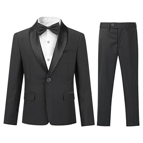 Sliktaa Boys Suits 2 Pieces Slim Fit One Button Notched Lapel Tuxedo Suits Wedding Performance Party Formal WearBlazer and Trousers, Black, 16 Years