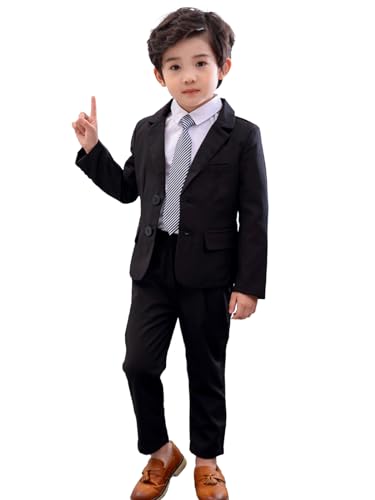 LOLANTA 2 Piece Boys Suits Set, Kids Blazer & Trousers, Leisurewear or Wedding Party Pageboy Outfit, Black, 140