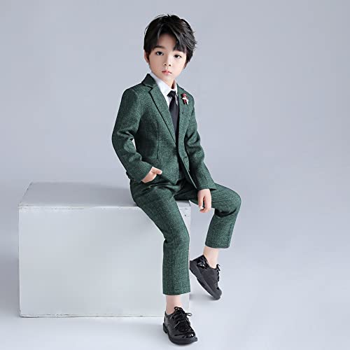 LOLANTA Kids Tweed Check Suit, 2-Piece Boys Wedding Party Outfits Jacket and Trousers, Prom Occasionwear, Green, 130