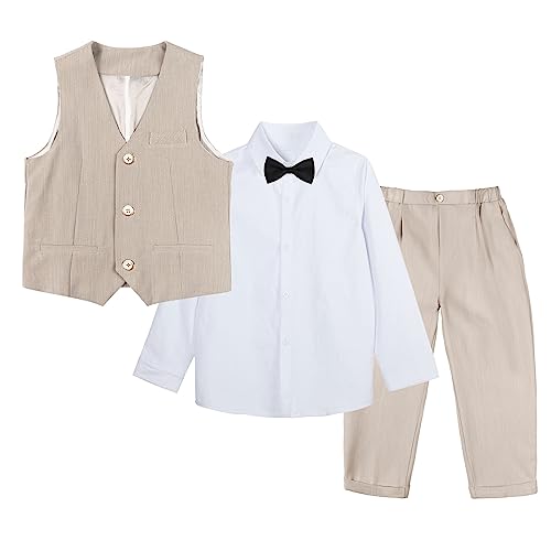 LOLANTA 4-Piece Formal Suit for Boy, Waistcoat Set, Kids Birthday Wedding Party Occasionwear, Beige, 150
