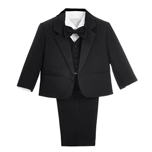 Lito Angels Little Boy Formal Dress Suit Wedding Outfit Wear, 5 Pieces Set (Blazer, Shirt, Waistcoat, Trousers, Bow Tie) Age 2-3 Years, Black, 057